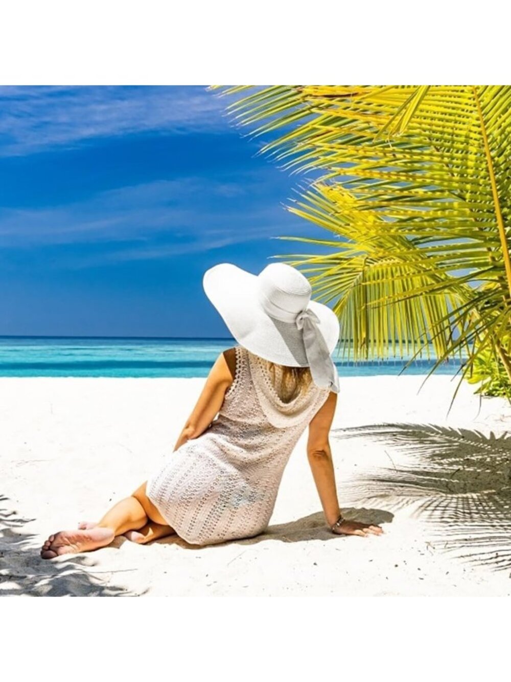 Wide Brim Straw Beach Hat for Women - Floppy, Foldable, UPF 50+ Sun Protection - Picture 3 of 8
